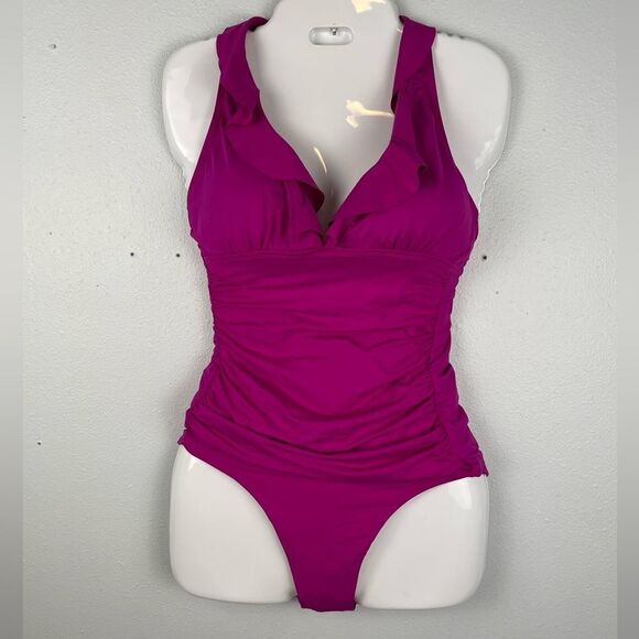 NWOT Lauren Ralph Lauren Magenta Tankini Top and Matching Bottoms Size 8 - Picture 1 of 8